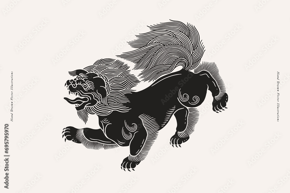 Black sky lion on a light isolated background. Traditional mythical ...