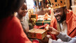 Afroamerican family exchange gifts on the Three Kings Day