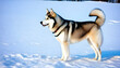 Light husky dog on snow covered ground