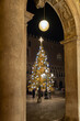 Venice, Italy: Christmas tree with lights in San Marco square in the evening
