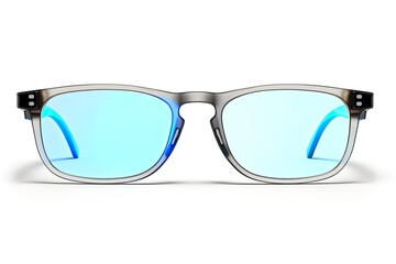 Canvas Print - Glasses coated with blue light on a white background, eye protection from fatigue, generative AI