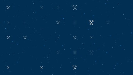 Poster - Template animation of evenly spaced crossed hammers symbols of different sizes and opacity. Animation of transparency and size. Seamless looped 4k animation on dark blue background with stars