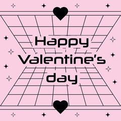 Poster - Happy Valentine's Day greeting card. Retro-futuristic aesthetic from the 2000s. Vector template for banner, invitation, post, cover