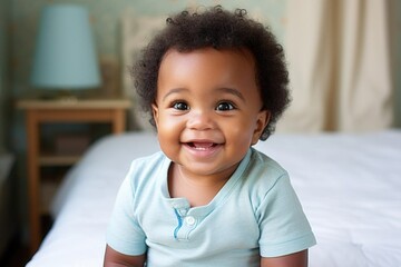 cute dark-skinned child smiling. baby lifestyle. african american kid smiling