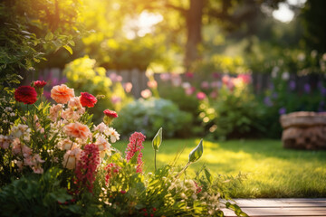 Wall Mural - Beautiful garden with flowers