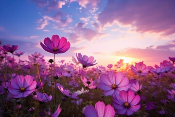 field of cosmos flowers