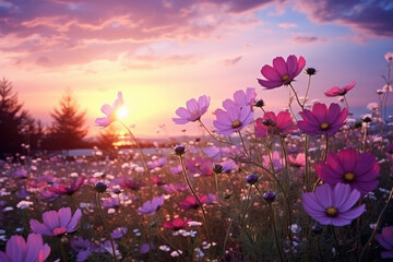 Wall Mural - field of cosmos flowers
