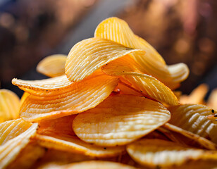 Wall Mural - Crispy and Delicious: A Heap of Golden Fried Potato Chips