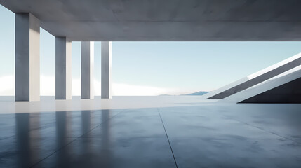 Wall Mural - 3d render of abstract futuristic architecture with empty concrete floor