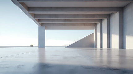 Wall Mural - 3d render of abstract futuristic architecture with empty concrete floor