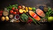 fresh organic produce display on rustic wooden background – nutritious food selection