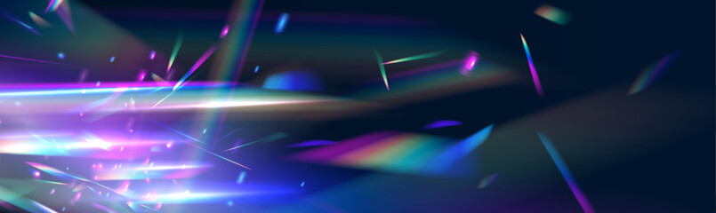 Wall Mural - Overlay rainbow effect, prism crystal light refraction. Cool abstract blue holographic background of diagonal stripes in places with blur