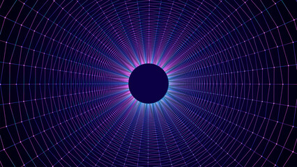 Poster - abstract wireframe tunnel. vector wormhole. 3d portal grid. futuristic fantasy funnel.