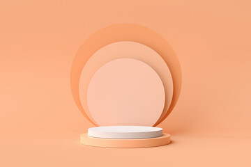 Aufkleber - Peach fuzz and white colored round podium or pedestal with circle stand background.