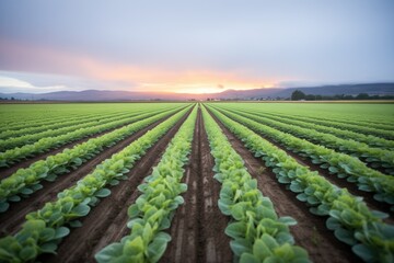  rows of crops with evening dew