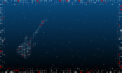 Poster - On the left is the guitar symbol filled with white dots. Pointillism style. Abstract futuristic frame of dots and circles. Some dots is red. Vector illustration on blue background with stars