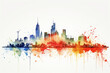 skyline in watercolor splatters with clipping path