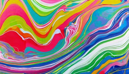 Wall Mural - abstract marbled acrylic paint ink painted waves painting texture colorful background banner bold colors rainbow color swirls wave generative ai