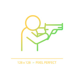 Poster - 2D pixel perfect gradient shooting stance icon, isolated vector, thin line illustration representing weapons.