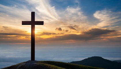 Wall Mural - good friday concept cross with sunset in the sky background