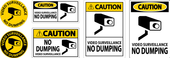 Wall Mural - Caution Sign Video Surveillance, No Dumping