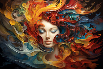 Poster - A swirl of colors representing the chaos and beauty of thoughts. 