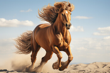 Poster - A depiction of a galloping horse, its mane and tail illustrated as fluid, dynamic forms.