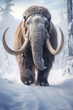 A Powerful Mammoth In A Winter Forest, Showcasing Strength And Majesty