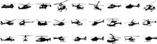 Set Of Black Helicopter  Silhouettes Vector Illustrations Isolated On White Background