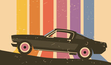 Vintage Style Colorful Car Illustration