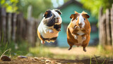 Fototapeta  - two guinea pigs jumping for joy. ai generated