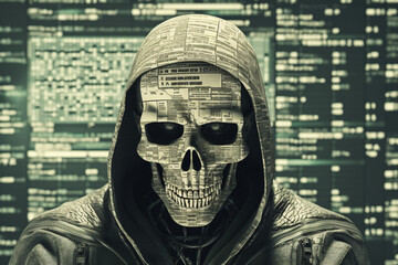 Generative AI portrait hacker in dark room secret organization community specialists