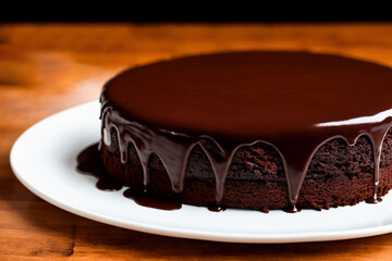 hot dripping chocolate cake on a plate food , food photography