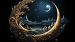 Amazing Crescent Moon On Dark Blue, Background Banner HD, Illustrations , Cartoon style