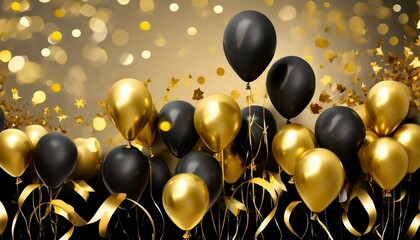 design gift balloon gold anniversary birthday christmas decoration event greeting anniversary party is coming to celebrate luxury decoration black and gold balloon put in background