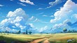 Blue Sky Clouds Background Beautiful Landscape, Background Banner HD, Illustrations , Cartoon style