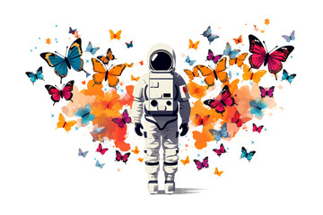 Wall Mural - Astronaut with colorful butterflies isolated vector style illustration