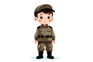 Wall Mural - Kid wearing military uniform isolated vector style illustration