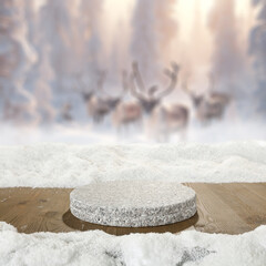 Canvas Print - Desk of free space and winter landscape of snow and frost. 