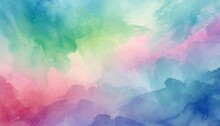 Watercolor Background In Blue Pink And Green Colors Colorful Painted Background Texture In Abstract Sunset Or Sunrise Sky Illustration