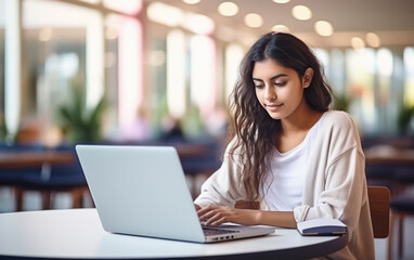 Wall Mural - young indian business woman working on laptop