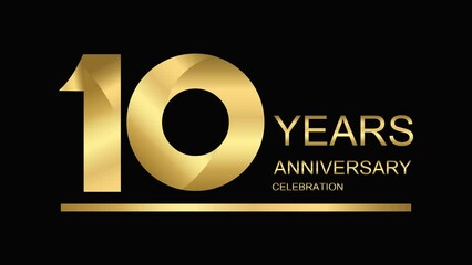 Wall Mural - 3d golden numbers. 10 year anniversary. gold icon isolated on black background.