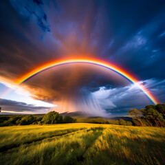  A vibrant rainbow stretching across the sky after a passing storm.