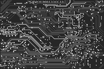 Flat microelectronics circuit board vector illustration with editable stroke. The abstract texture of modern digital technology, computer, motherboard, or high-tech technology