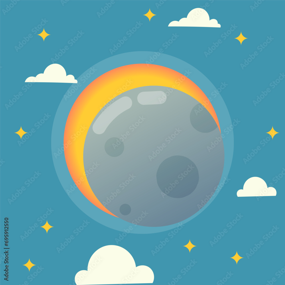 Solar Eclipse illustration in flat cartoon style. Banner for kids ...
