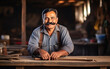 Indian senior male carpenter sitting at shop
