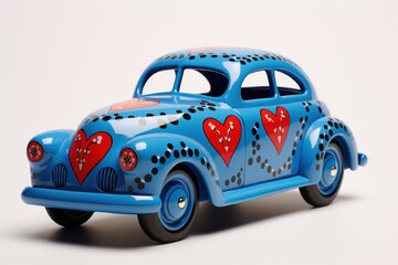 Wall Mural - Blue toy car with hearts. Generative AI