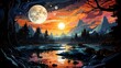 Milky Way Reservoir, Background Banner HD, Illustrations , Cartoon style