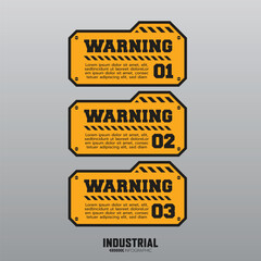 Industrial infographic template with 3 options or steps, warning label sign, lower third banner templates.