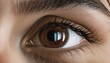 A close up of a person's eye with brown hair